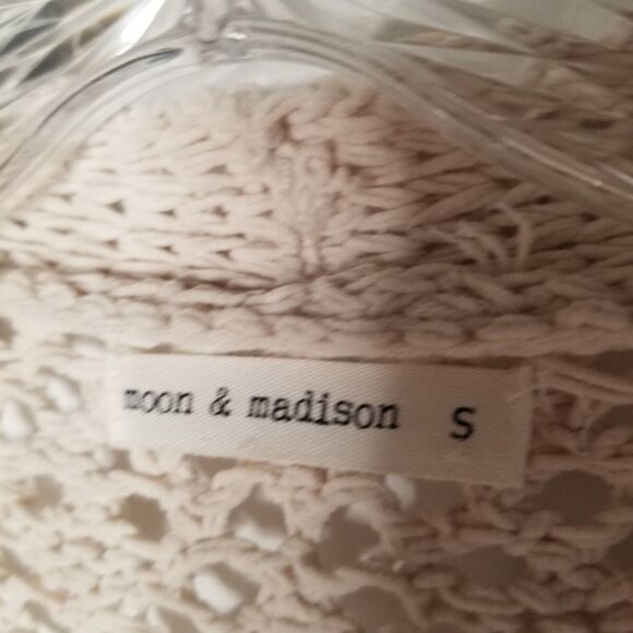 Moon & Madison Cream Crochet Open Knit Cardigan Small Boho Lagenlook Hippie - Picture 4 of 8